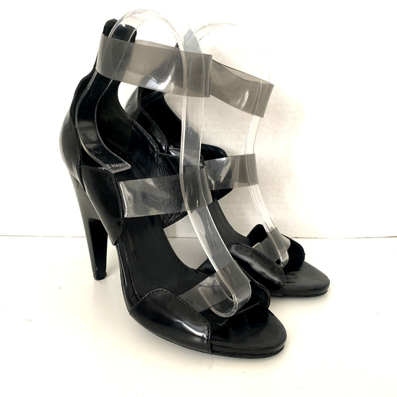 PIERRE HARDY Sandal Black Patent Leather Clear PVC Open Toe Slim Heel 37.5 - Picture 3 of 10